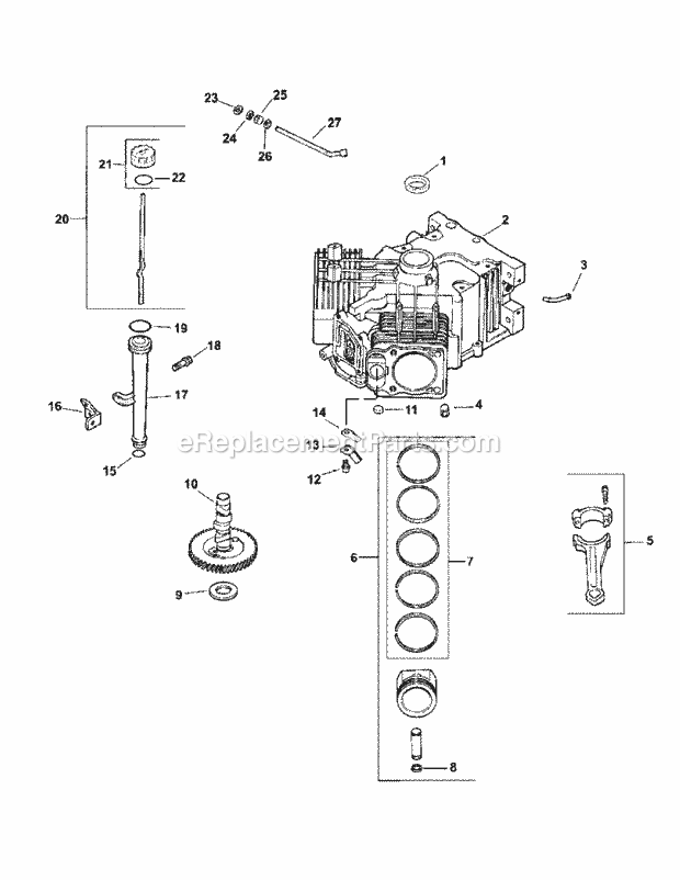 Cv740s-0015 Crankcase Diagram and Parts List for M60-KH 53BB5BDX750-27HP-OHV Cub Cadet Lawn Tractor